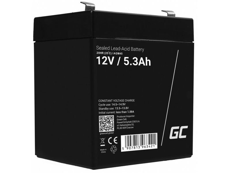 Green Cell AGM45 AGM bezúdržbová batéria Lead Acid 12V 5.3Ah