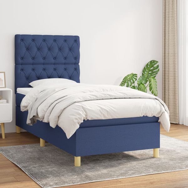 vidaXL Posteľný rám boxsping s matracom modrý 80x200 cm látka