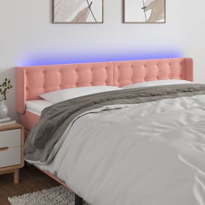vidaXL Čelo postele s LED ružové 183x16x78/88 cm zamat