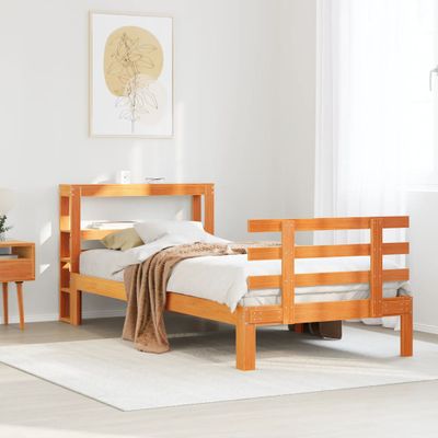 vidaXL Posteľný rám s čelom voskovo hnedý 75x190 cm borovicový masív