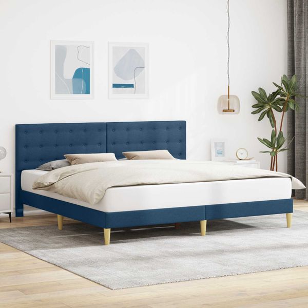 vidaXL Rám postele s čelnou doskou Modrá 200 x 200 cm Látka