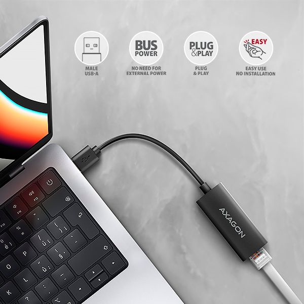 AXAGON ADE-AR, USB-A 3.2 Gen 1 - Gigabit Ethernet sieťová karta, Realtek 8153, auto instal