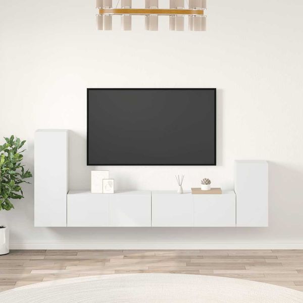 vidaXL 4-dielna súprava TV skriniek biela spracované drevo