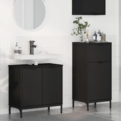 vidaXL Sada kúpeľňového nábytku 2 pcs Čierna Spracované drevo a kov