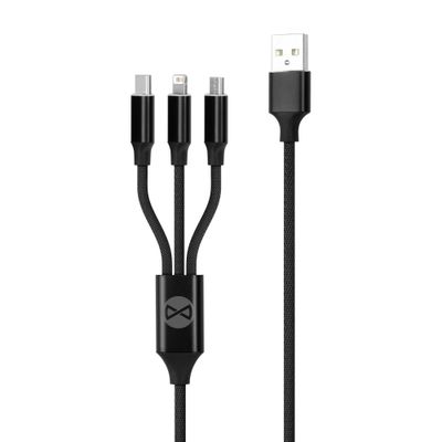 Forever 3v1 kábel USB - Lightning + USB-C + microUSB 1,2 m 2A čierny