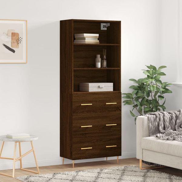 vidaXL Vysoká skrinka hnedý dub 69,5x34x180 cm spracované drevo