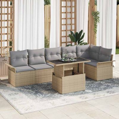 vidaXL Súprava záhradných pohoviek s vankúšom 7 pcs Béžová polyratan
