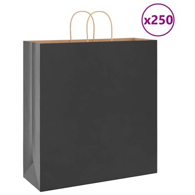 vidaXL Papierové tašky 250 ks s rúčkami, čierna, 45x17x48 cm