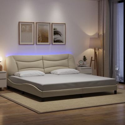 vidaXL Rám postele s LED bez matraca Hvar krémový 200x200 cm látka