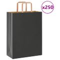 vidaXL Papierové tašky 250 ks s rúčkami, čierna, 26x12x35 cm