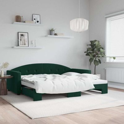 vidaXL Denná posteľ s rozkladacou posteľou tmavozelená 90x200 cm zamat