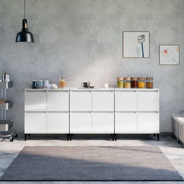 vidaXL Komody 3 ks lesklé biele 60x35x70 cm kompozitné drevo