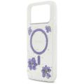 Guess Resin Flowers Glitter MagSafe puzdro pre iPhone 17 Pro Max fialové