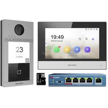 Hikvision Kombinácia IP videotelefónu, bytový monitor + dverečná stanica + switch + microSD