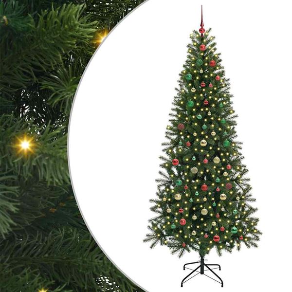 vidaXL Umelý vianočný stromček s 300 LED-i Zelená 210 cm PE a PVC