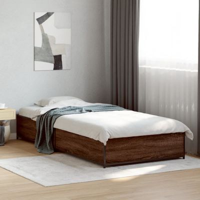 vidaXL Posteľný rám hnedý dub 75x190 cm kompozitné drevo a kov