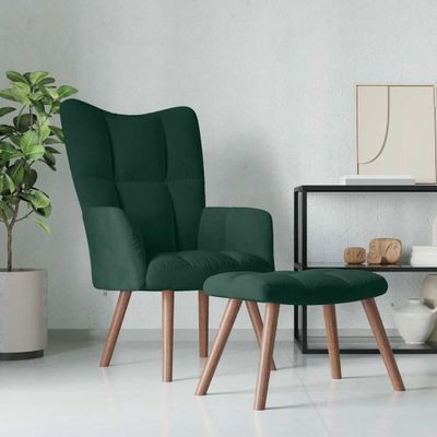 vidaXL Relaxačné kreslo s podnožkou tmavozelené zamat