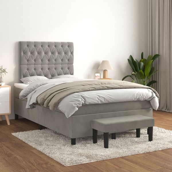 vidaXL Posteľný rám boxsping s matracom bledosivý 120x200 cm zamat