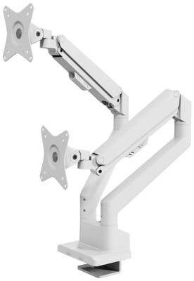 AROZZI ALZARE NEO DUO White/ stolný držiak pre 2 monitory/ plynový piest/ kovový/ biely Držiak, VESA, stolný, pre 2 monitory, náklon -90°, otáčanie 180°, rotácia 360°, nosnosť 18kg (9kg/monitor), biely