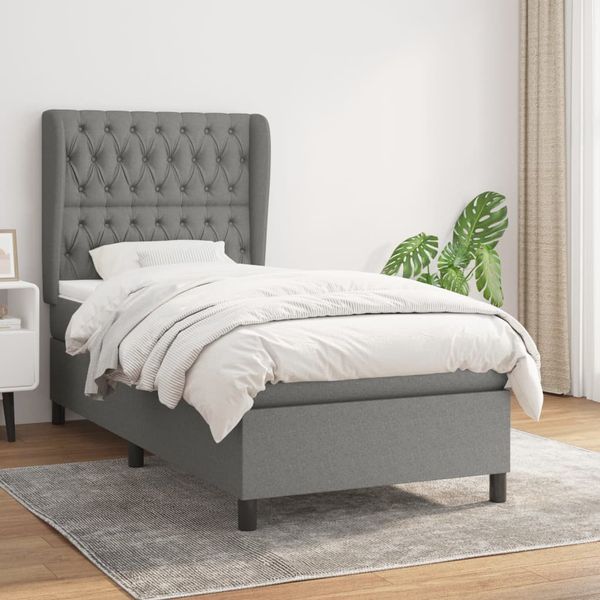 vidaXL Boxspring posteľ s matracom tmavosivá 90x190 cm látka