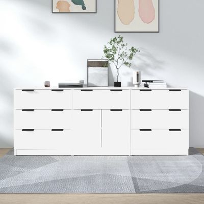 vidaXL 3-dielne komody biele spracované drevo