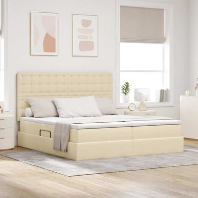 vidaXL Úložná posteľ s čelnou doskou Krémová 180 x 200 cm Látka