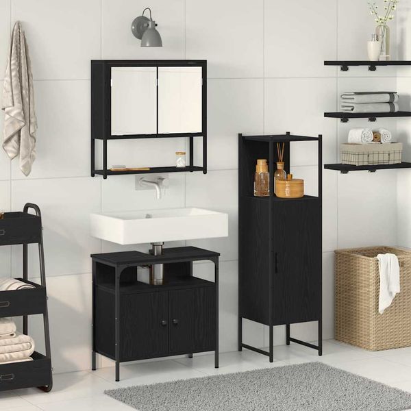 vidaXL Sada kúpeľňového nábytku Nástenný 3 pcs Čierna Kompozitné drevo