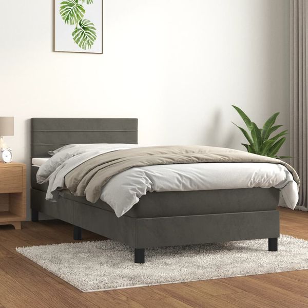 vidaXL Posteľný rám boxspring s matracom tmavosivý 100x200 cm zamat