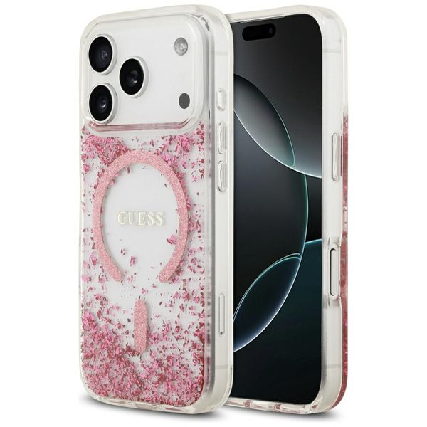 Puzdro Guess Resin Bottom Glitter MagSafe pre iPhone 17 Pro ružové
