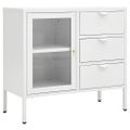 vidaXL Komoda biela 75x35x70 cm oceľ a tvrdené sklo