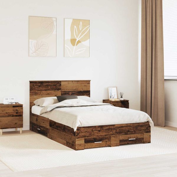 vidaXL Rám postele Staré drevo 135 x 190 cm Kompozitné drevo