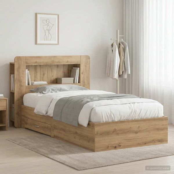 vidaXL Rám postele so skladom Dub artisan 90 x 190 cm Kompozitné drevo