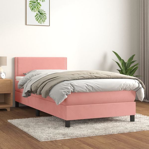 vidaXL Posteľný rám boxsping s matracom ružový 90x200 cm zamat