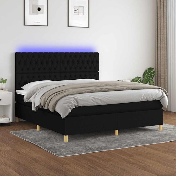 vidaXL Posteľ boxsping s matracom a LED čierna 180x200 cm látka