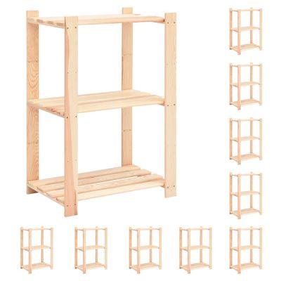 vidaXL Regály s 3 policami 10 ks 60x38x90 cm borovicový masív 150 kg