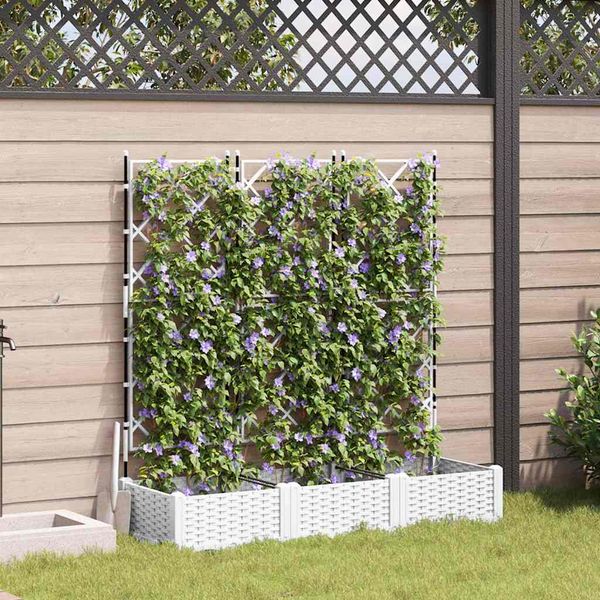 vidaXL Záhradný kvetináč 3 pcs Biely 120 x 40 x 125,5 cm Plast