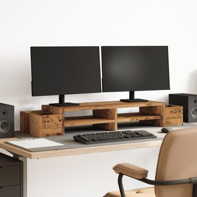 vidaXL Stojan na monitor s policou staré drevo 100x27x15 cm komp.drevo