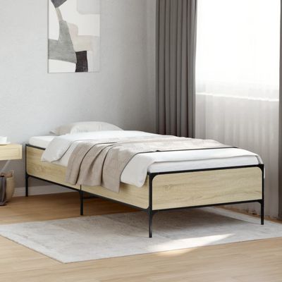 vidaXL Posteľný rám dub sonoma 100x200 cm kompozitné drevo a kov
