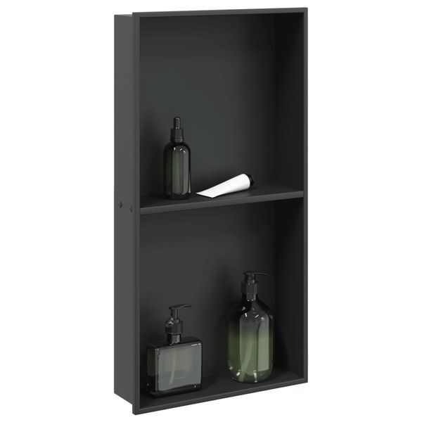 vidaXL Výklenok do sprchy matná čierna 32x62x9 cm nerezová oceľ