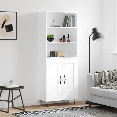 vidaXL Vysoká skrinka lesklá biela 69,5x34x180 cm spracované drevo