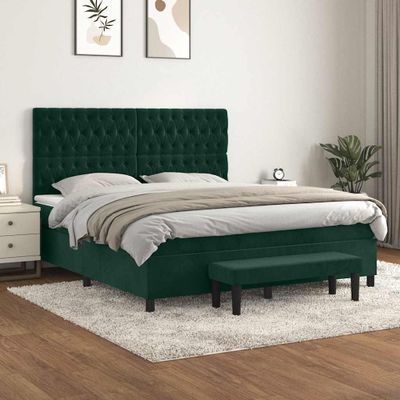 vidaXL Posteľný rám boxsping s matracom tmavozelený 180x200 cm zamat