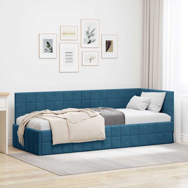 vidaXL Rohový rám postele s čelnou doskou Modrá 80 cm x 200 cm Zamat