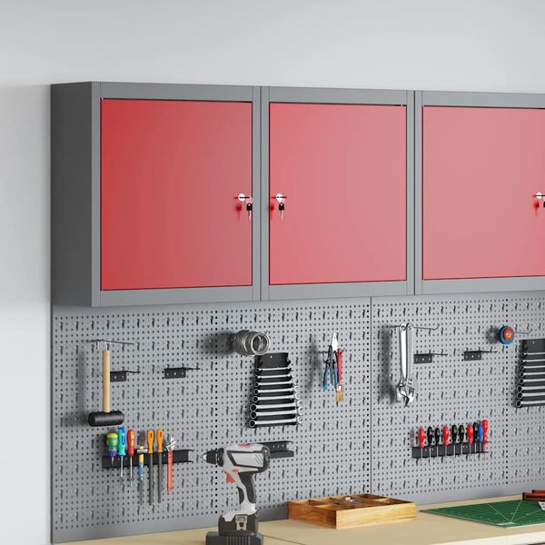 vidaXL Skrinka na náradie s poličkou Červená a šedá 50 x 20 x 55 cm