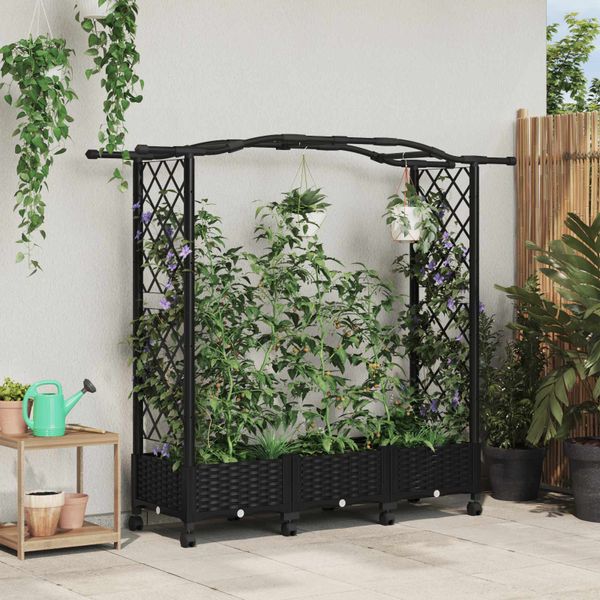 vidaXL Vyvýšený záhon s mriežkou a strechou Čierna 169 x 40 x 129 cm