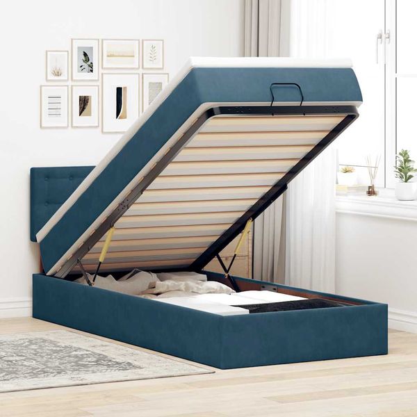 vidaXL Osmanský rám postele s matracom tmavomodrá 100x200 cm zamat