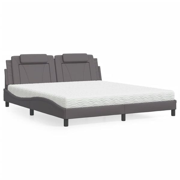 vidaXL Posteľ Viana s matracom sivá 180x200 cm umelá koža