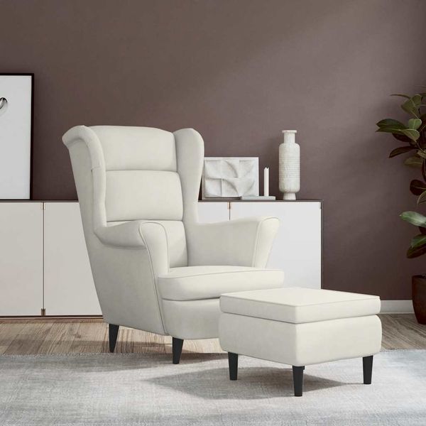 vidaXL Kreslo wingback s podnožkou krémové zamatové
