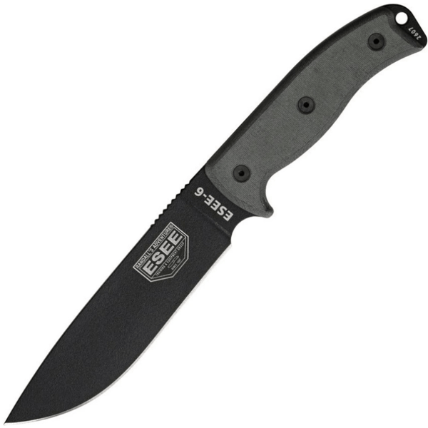 ESEE -6P-B Plain Edge nôž na prežitie 16,5 cm, čierna, šedá, Micarta, puzdro