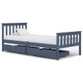 vidaXL Posteľný rám, 2 zásuvky, sivý, borovica 100x200 cm