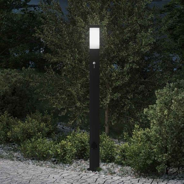 vidaXL Stĺpikové svietidlo so senzorom a zásuvkou 110 cm nehrdzavejúca oceľ IP44